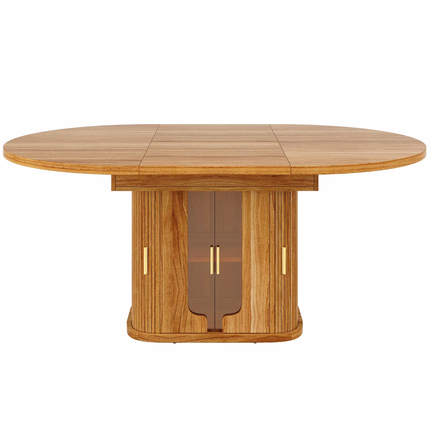 Aosom UK Extendable Round Dining Table with Hidden Storage and Glass Doors in Brown, W/D/H: 118 x 118 x 77 cm (Extends to 158 cm) – 2