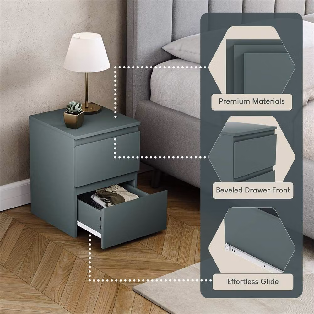 SPETLEK 2 Drawer Green Bedside Table Chest of Drawers in Scandinavian Style – 3
