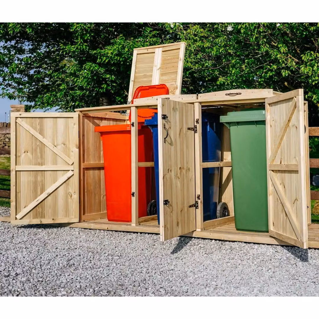 Buttercup Farm Chatburn Triple Wheelie Bin Store in Brown, fits 3 x 180L or 3 x 240L bins, W: 214.2 cm, D: 92.0 cm, H: 120.0 cm – 2