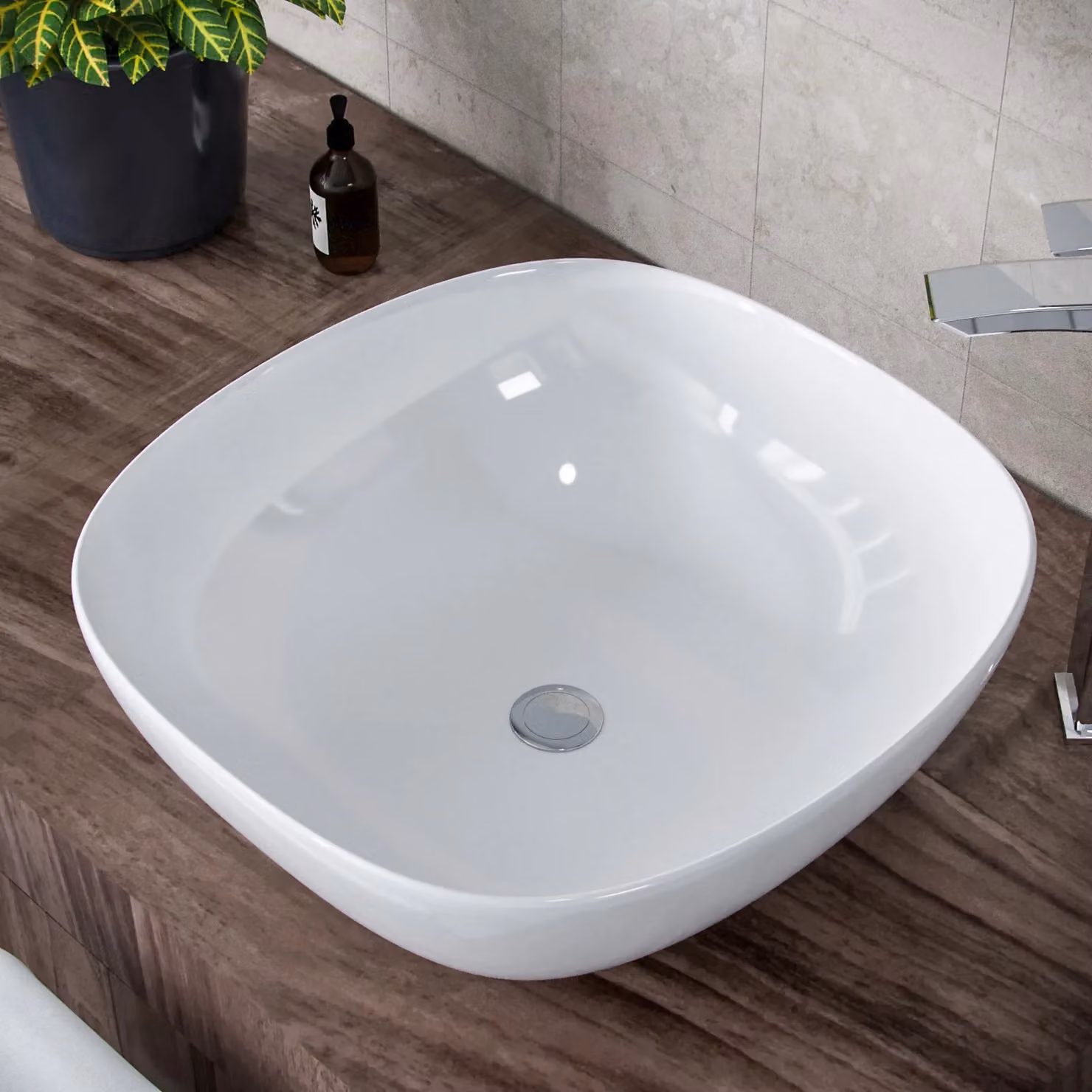 Nes Home Square Rounded Countertop Cloakroom Basin, White, W: 33 cm, D: 33 cm, H: 41 cm – 2