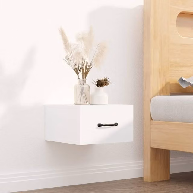 Berkfield Home Wall-mounted Bedside Cabinets, 2 Pack, White, W/D/H: 35 x 35 x 20 cm
