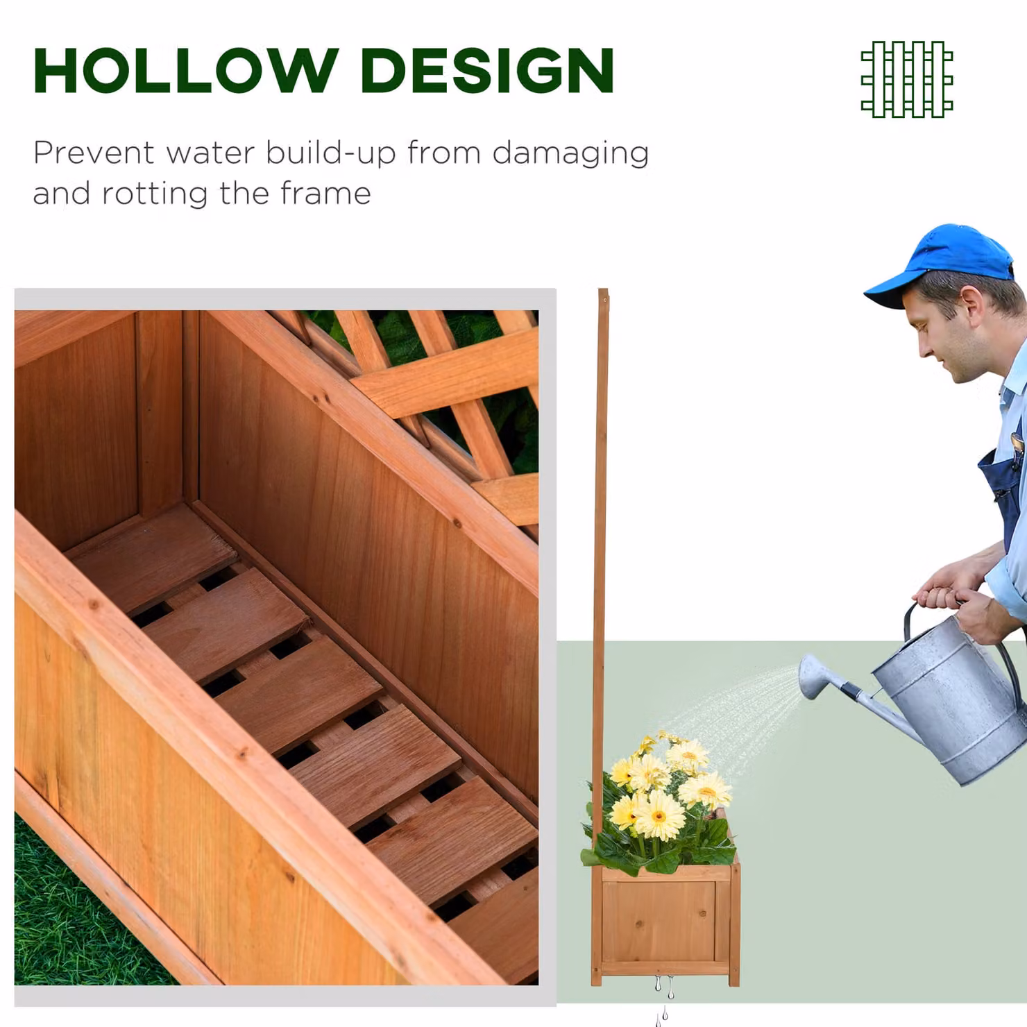 Outsunny Brown Wooden Garden Planter Box with Trellis and Lattice Support, W: 76 cm, D: 36 cm, H: 170 cm – 6