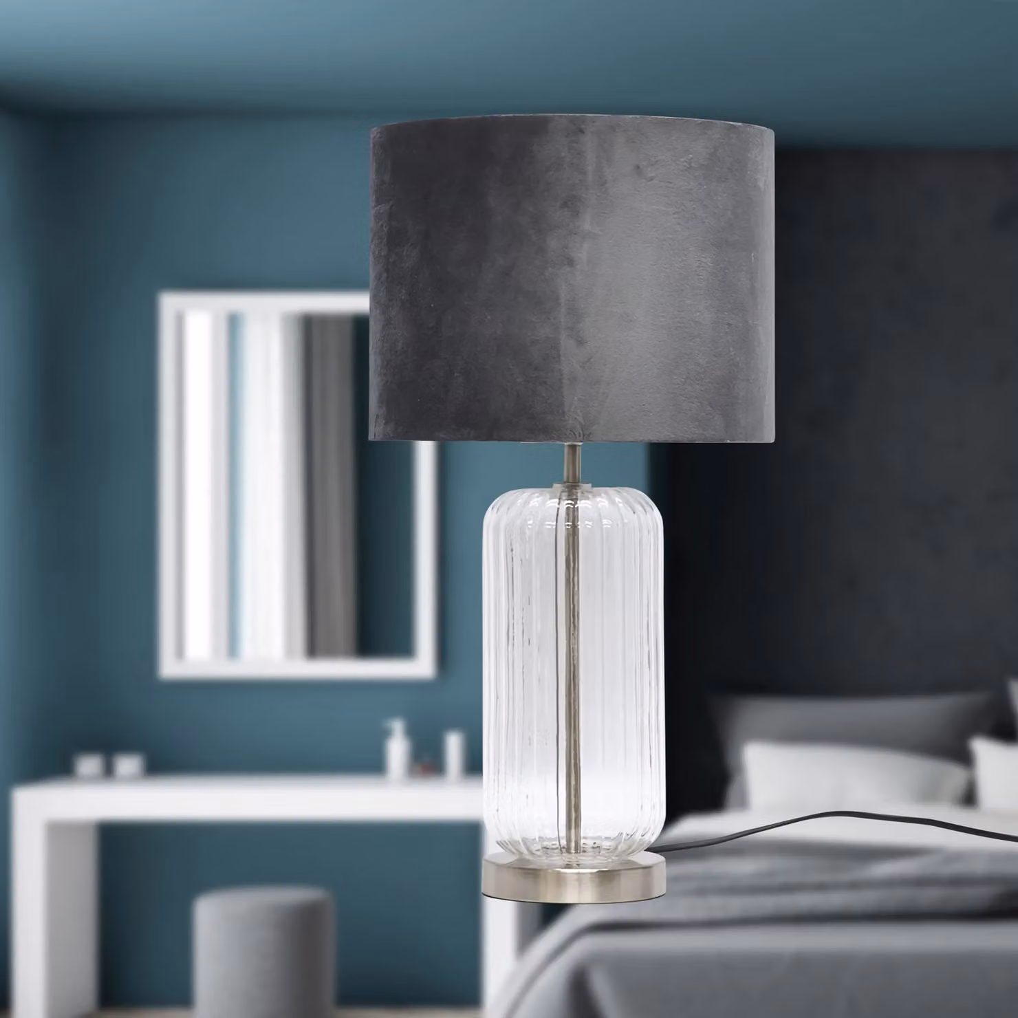First Choice Lighting Walpole Set of 2 Glass and Brushed Chrome Table Lamps in Silver, Height: 49 cm – 4