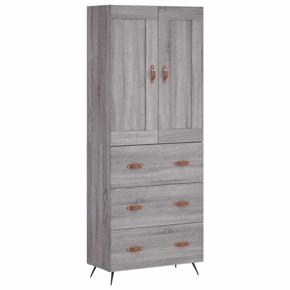 Berkfield Home Grey Sonoma Highboard with Hinged Doors and Internal Shelves, W/D/H: 69.5 x 34 x 180 cm – 3