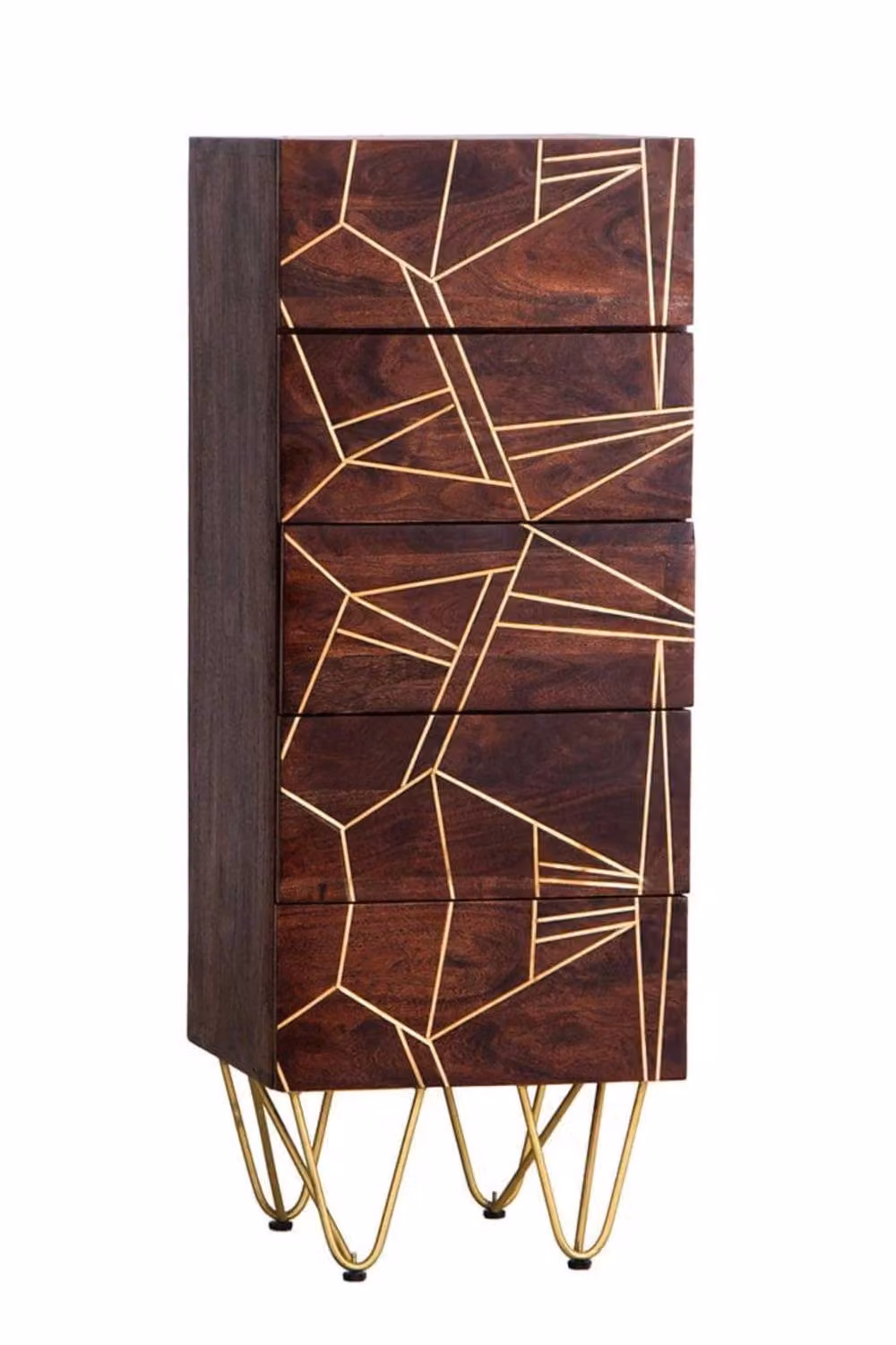 IH Design Silchester Tall Chest of Drawers in Dark Mango with Gold Inlay, Brown – 2