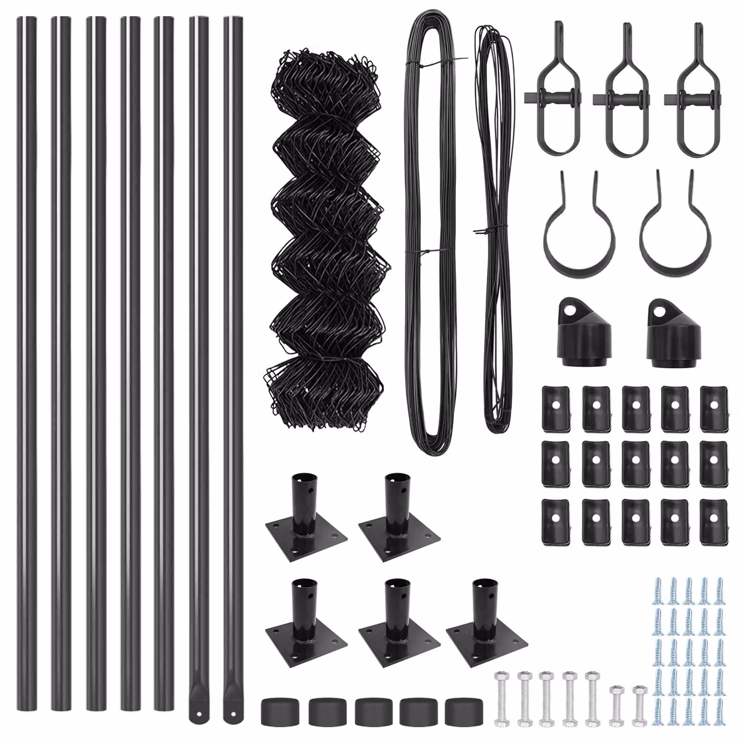 Berkfield Home Galvanised Steel Chain Link Fence in Grey with 7 Flanged Posts, W: 10 m, H: 0.6 m – 4