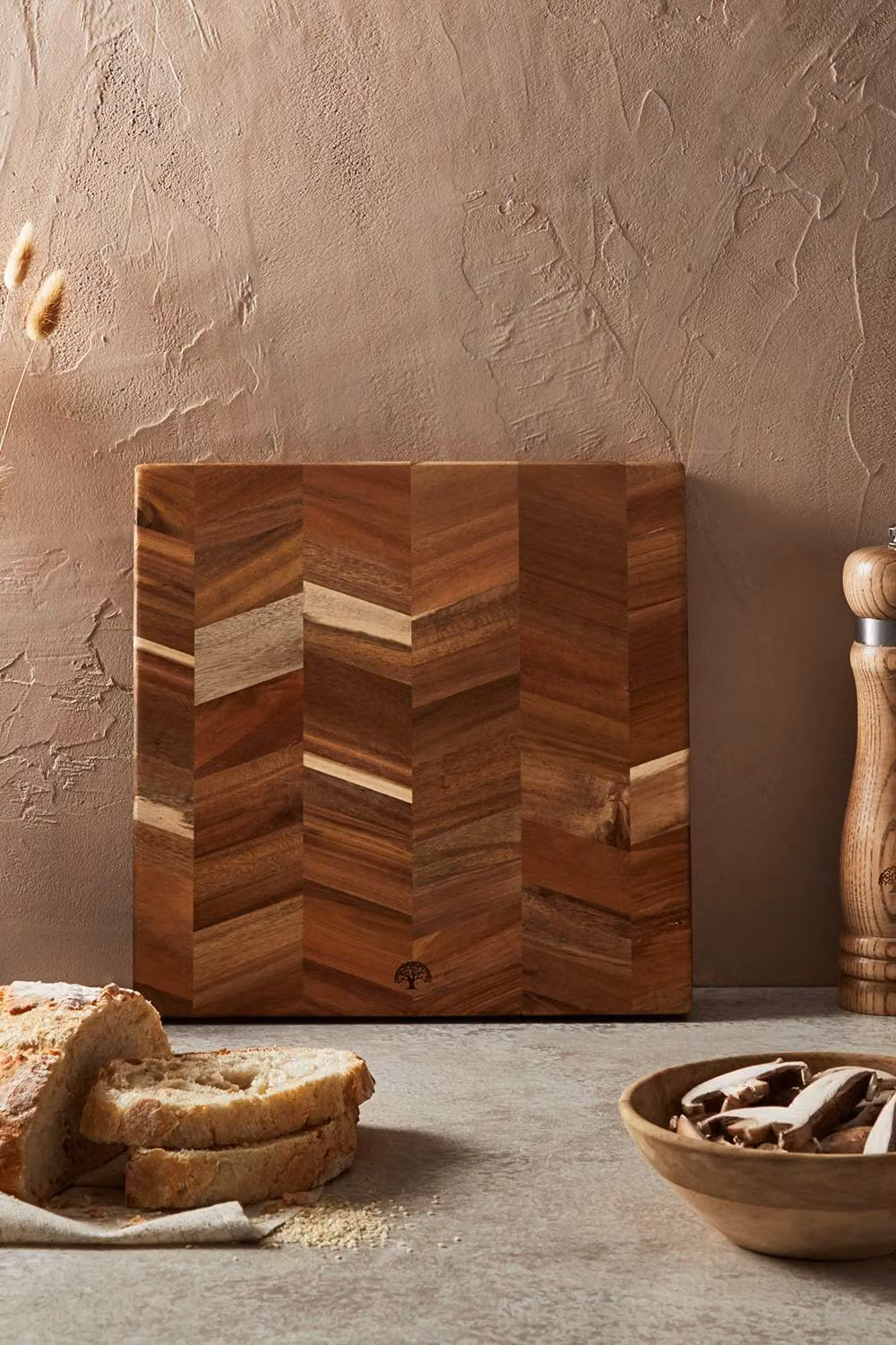 Barbary & Oak Chevron Square Acacia Wood Chopping Board, Red and Brown, W: 30.0 cm x D: 30.0 cm – 8