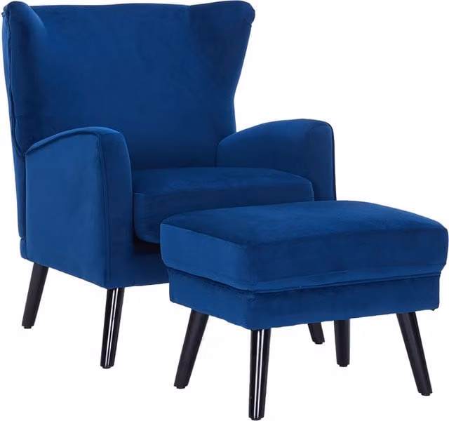 Livingandhome Blue Velvet Upholstered Tub Chair Set with Ottoman
