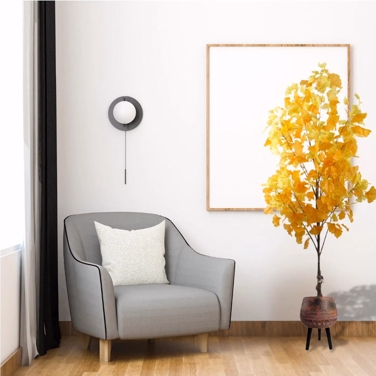 Pegdev 150cm Artificial Yellow Autumn Ginkgo Tree with Rustic Brown Square Planter – 3