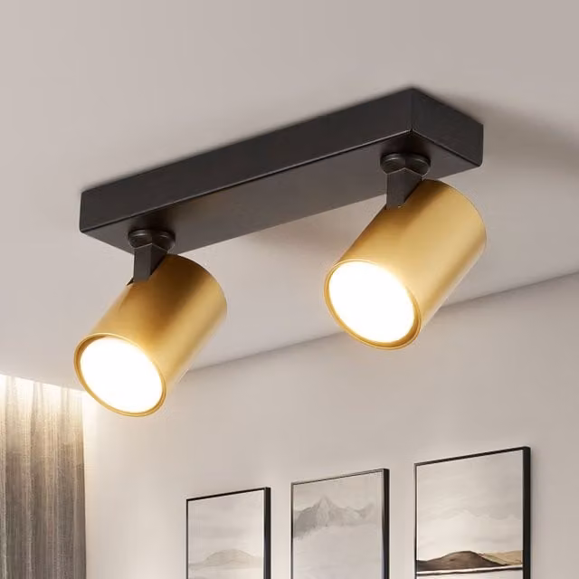 Harper Living Modern 2-Way GU10 Track Ceiling Spotlight in Black and Gold/Brass Finish – 1