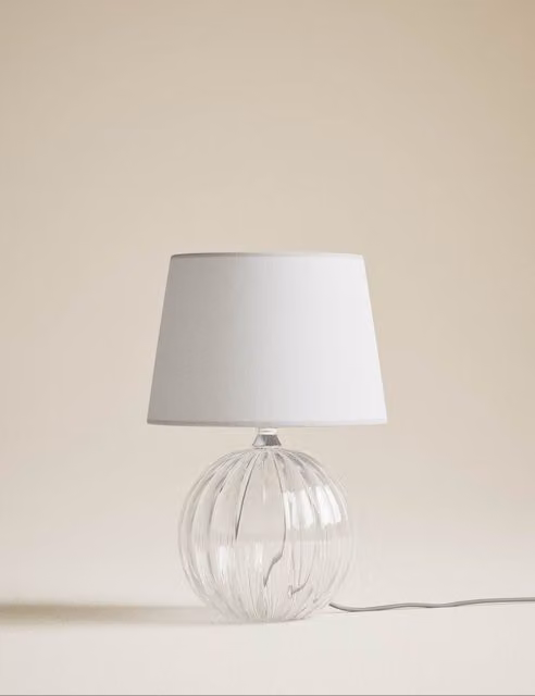 M&S Modern Round Glass Table Lamp in Transparent and White