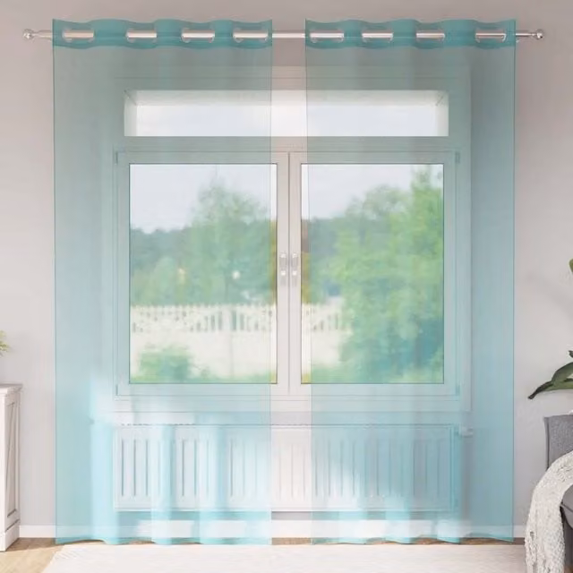 Berkfield Home Turquoise Voile Fabric Curtain Panels with Eyelets, 2 Pack