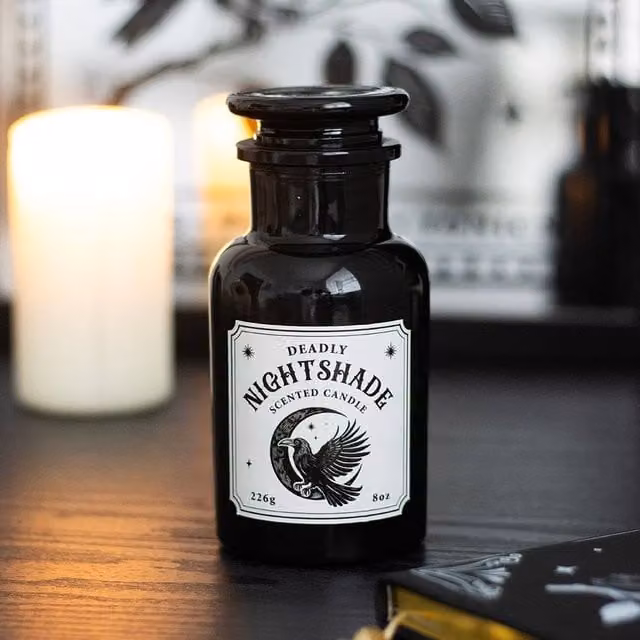 Uniqueful Mystic Raven Deadly Nightshade Apothecary Gothic Pillar Candle, Black, 200g – 1