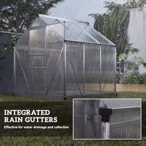 Outsunny Silver Aluminium Walk-In Polycarbonate Greenhouse with Sliding Door – 5