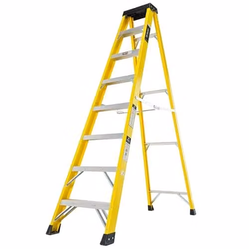 TB Davies 8 Tread Swingback Step Ladder in Yellow GRP Fibreglass with Built-in Tool Tray and 150kg Work Load