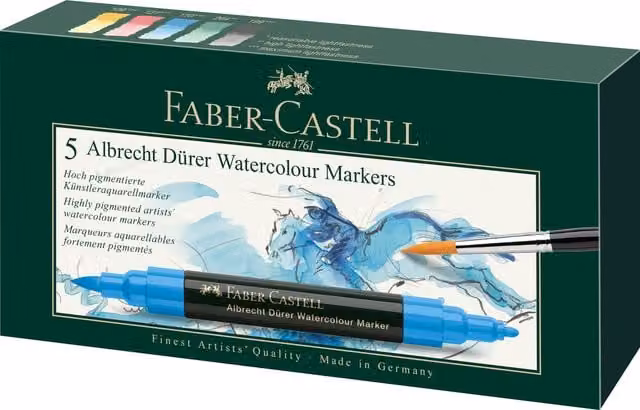 Faber-Castell Albrecht Dürer Professional Watercolour Marker Pens with Brush Tip, Multicolour