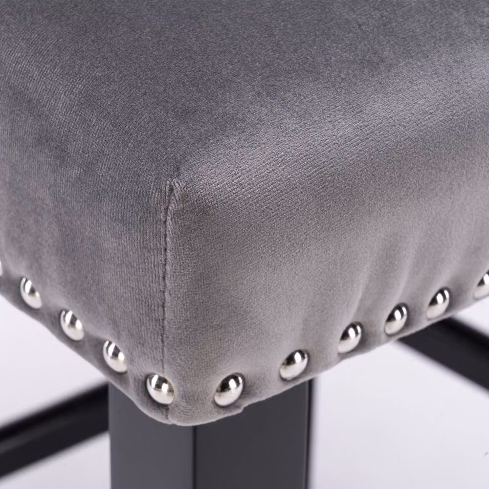 Modern Home Touch Set of 2 Grey Velvet Upholstered Bar Stools with Wood Legs – 5
