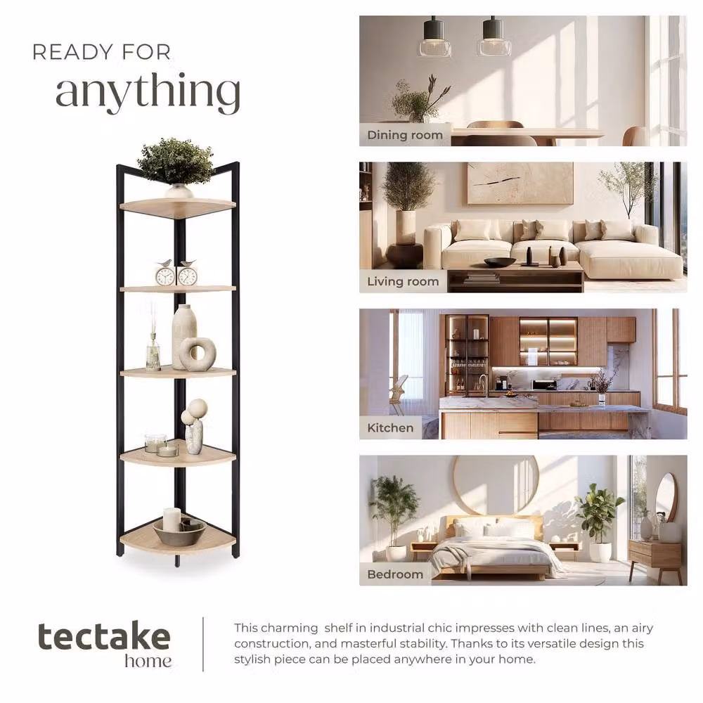tectake Castlebar 5 Tier Corner Shelving Unit in Light Brown – 4