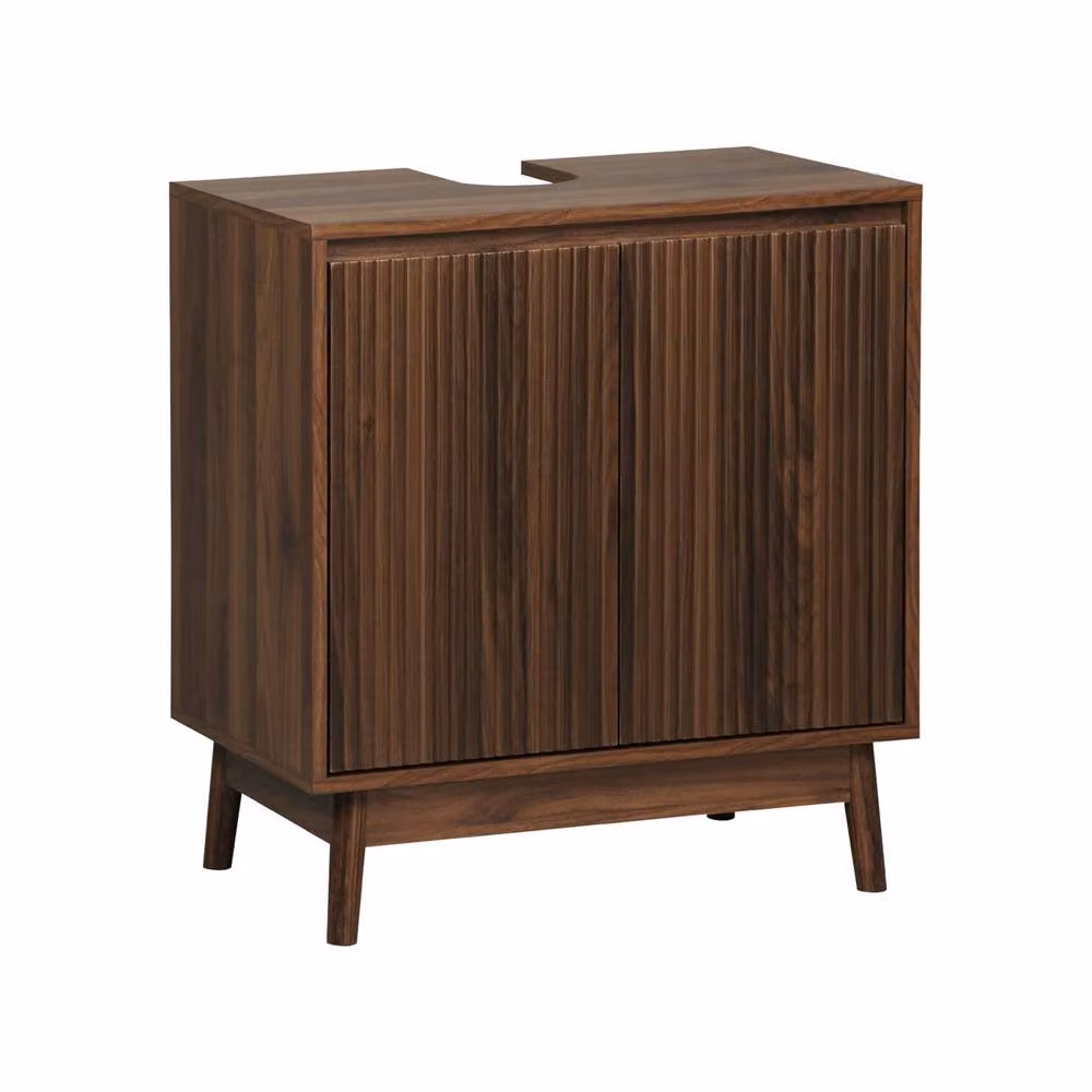 Sweekeek Scandinavian Style Freestanding Bathroom Vanity in Dark Brown with 2 Hinged Doors and Internal Shelves, W/D/H: 70 x 40 x 65 cm – 2