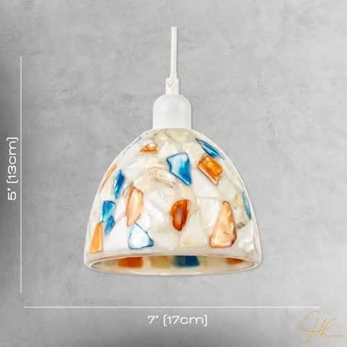 Happy Homewares Multicolour Mosaic Glass Dome Pendant Ceiling Light Shade in Blue and Beige, W/D/H: 17 x 17 x 13 cm – 3