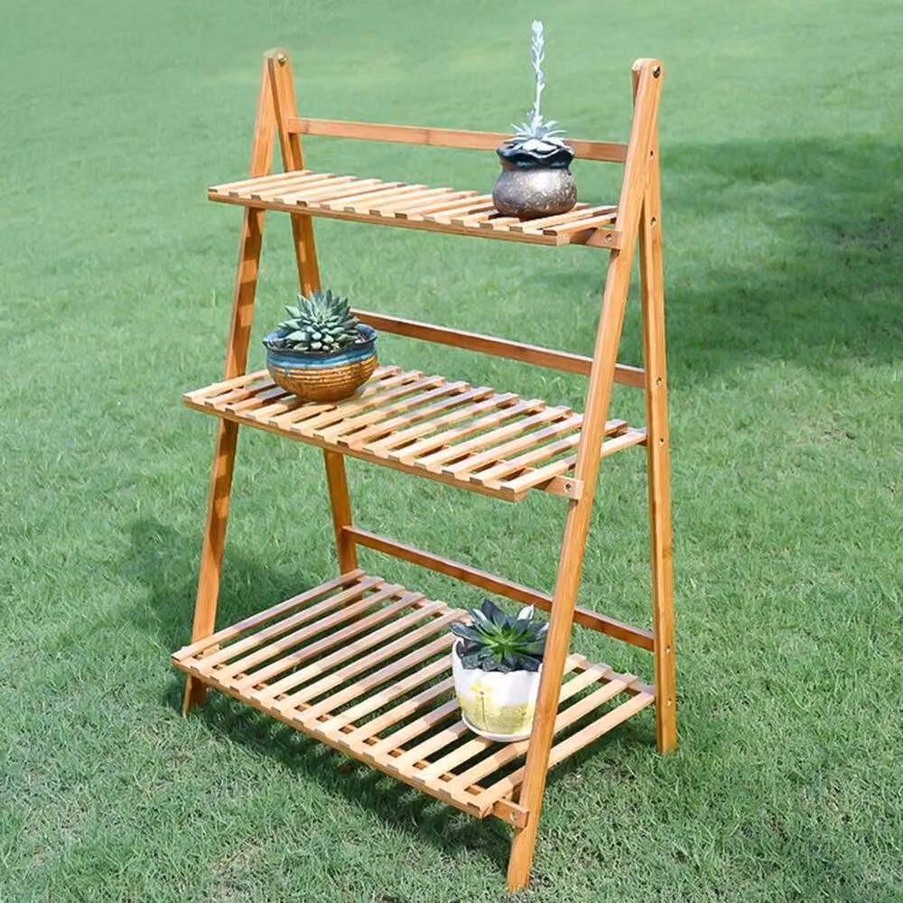 EONLION Modern 3-Tier Wooden Ladder Plant Stand in Brown – 3