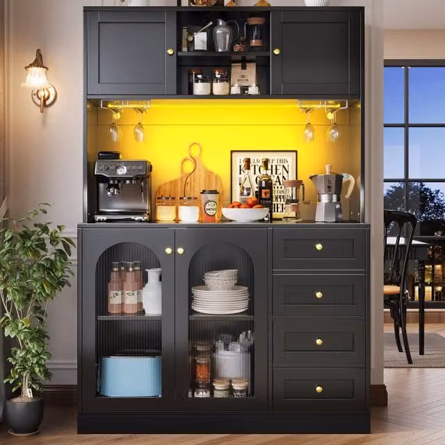 Aosom UK Black and Gold Retro Sideboard with App-Controlled LED Lighting, Snack Rack and Drink Holders, W/D/H: 120 x 40 x 188 cm – 1
