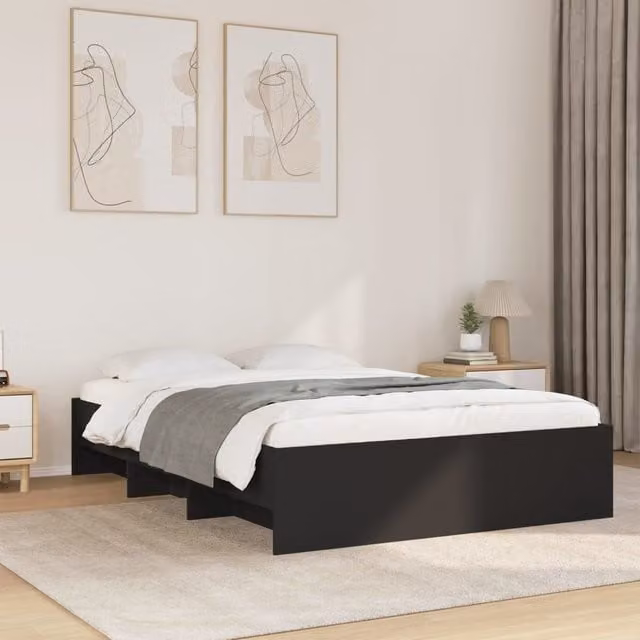 Berkfield Home Bed Frame in Black Engineered Wood, W/D/H: 140 x 200 cm
