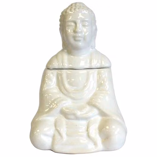 Ancient Wisdom KDMD Sitting Buddha Ceramic Oil Burner in White – 1