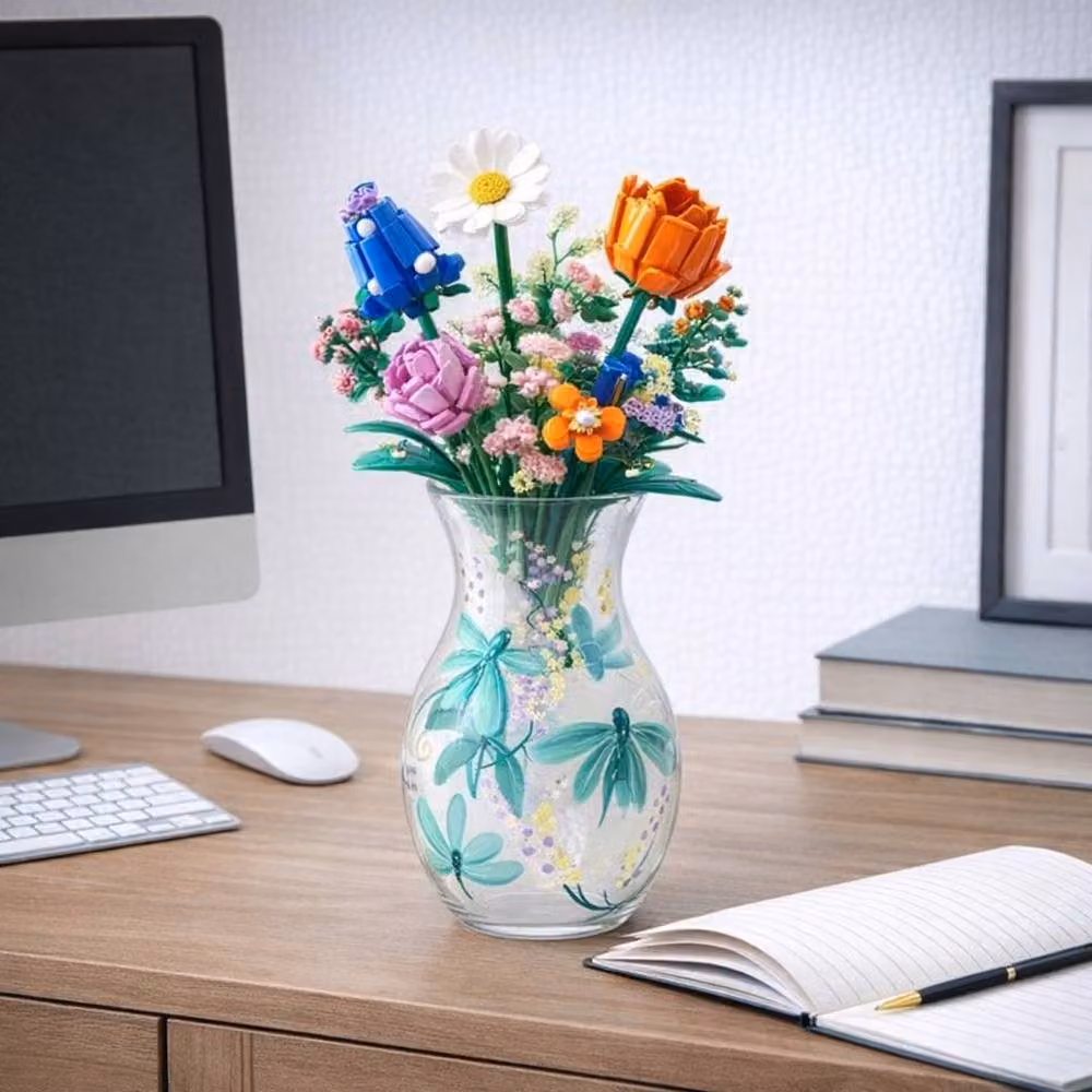 Lesser & Pavey Lynsey Johnstone Dragonfly Hand Painted Multicolour Glass Floral Vase, H 17.0 cm x W 11.0 cm x D 11.0 cm – 2