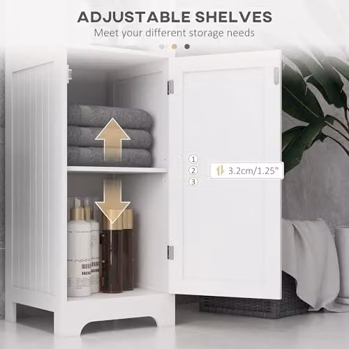 HOMCOM Freestanding Tall Bathroom Cabinet in White with Adjustable Internal Shelves and Hinged Doors, H 160 x W 40 x D 20 cm – 4