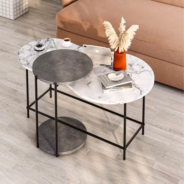 Decortie Cuddle Modern Nesting Coffee Table with Marble Tops in Grey and Multicolour