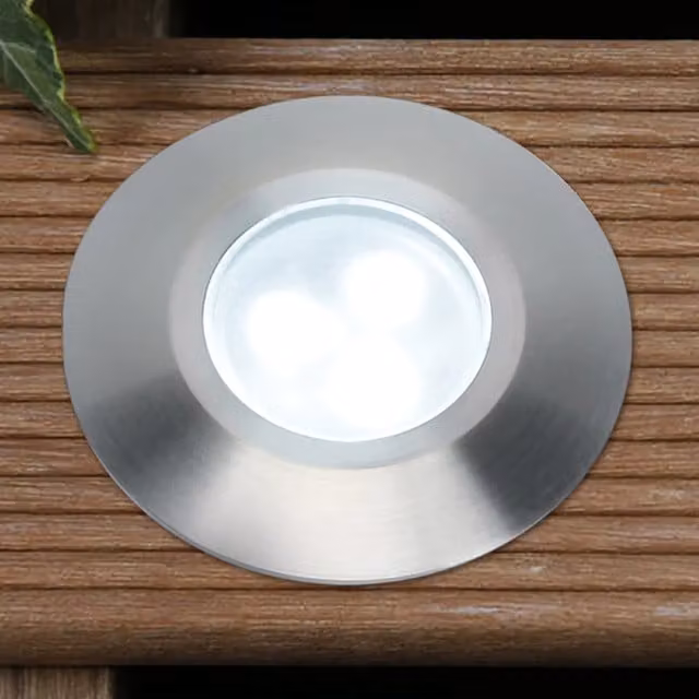 Techmar Alpha White 12V LED Outdoor Recessed Garden Deck Light in Silver Stainless Steel