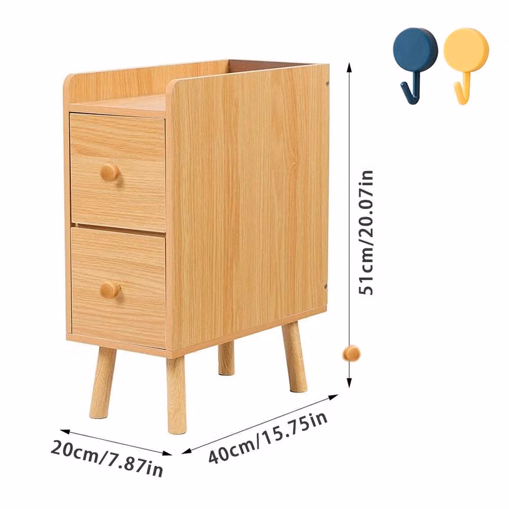 FORGEVIO Slim Wood Bedside Table and Narrow Nightstand with Drawers in Brown – 2