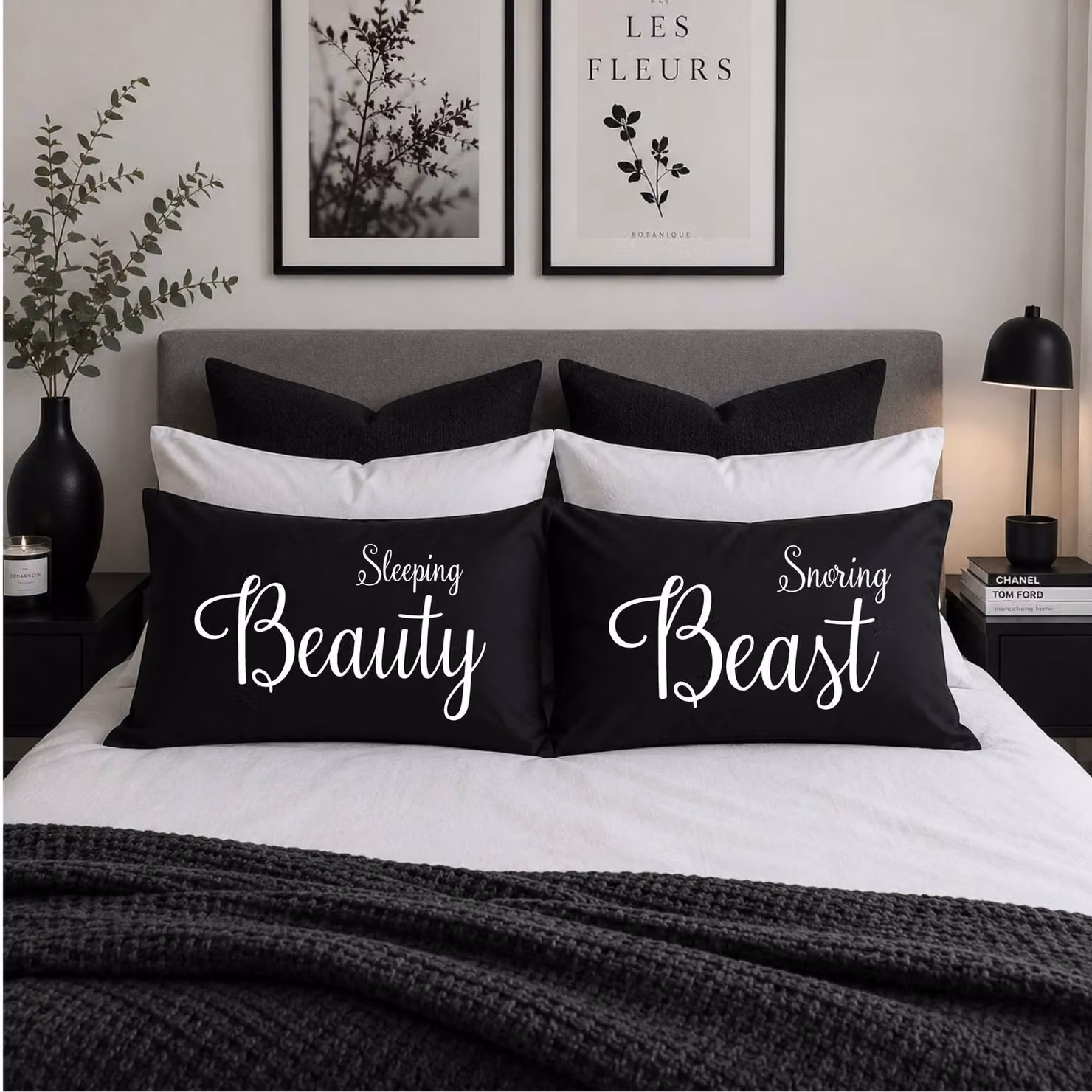 60 Second Makeover Sleeping Beauty Snoring Beast Black Cotton Pillowcases – 2