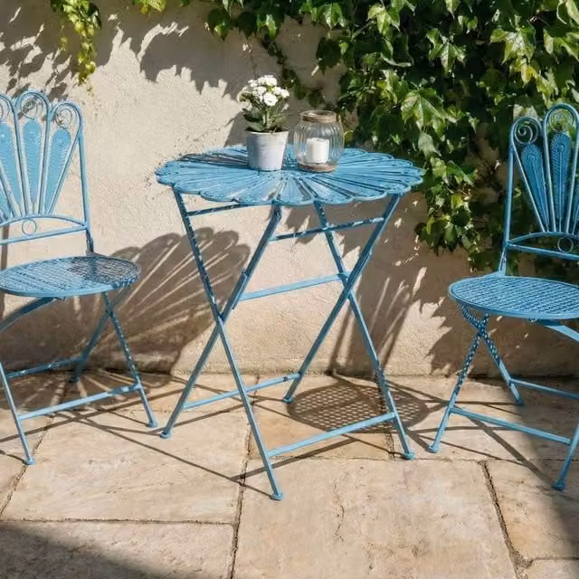 Wyld and Coco Blue Peacock Distressed Powder-Coated Metal Folding Bistro Table