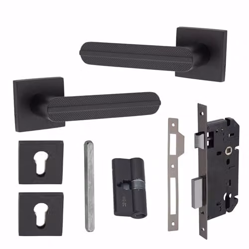 Golden Grace Modern Lima Euro Lock Rosette Set in Matt Black Finish