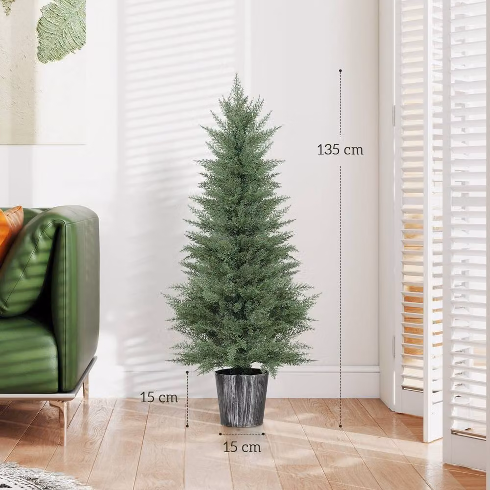 Wyld Haus Reno Set of 2 Green Artificial Cypress Trees with Decorative Pots, Height: 135 cm – 3