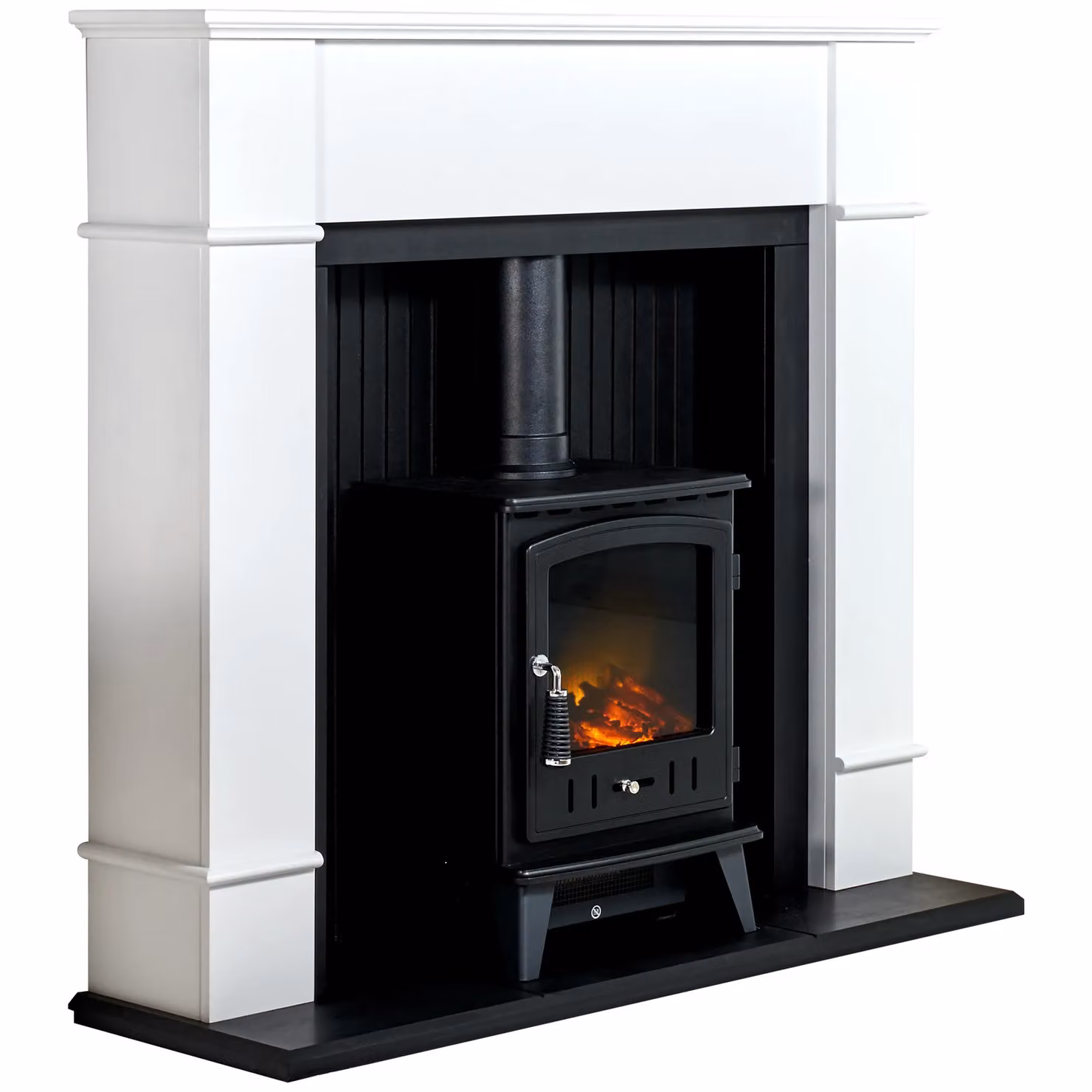 Adam Fires & Fireplaces Oxford Stove Fireplace in Pure White with Aviemore Electric Stove in Black, W: 121.92 cm – 2