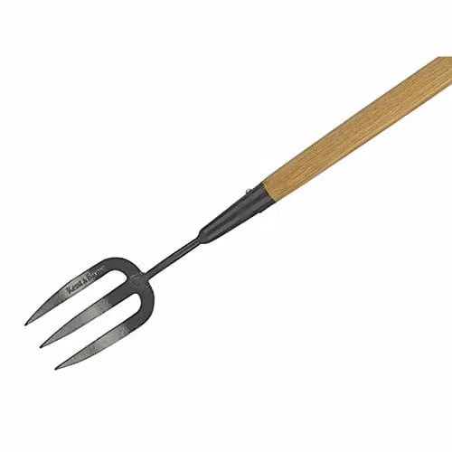 Kent & Stowe Carbon Steel Long Handled Fork with Bent Shaft in Beige and Brown