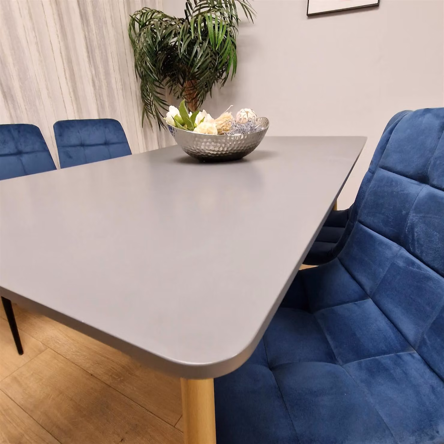 Kosy Koala Modern Rectangular Dining Table Set with 4 Blue Velvet Chairs in Brown and Grey – 3