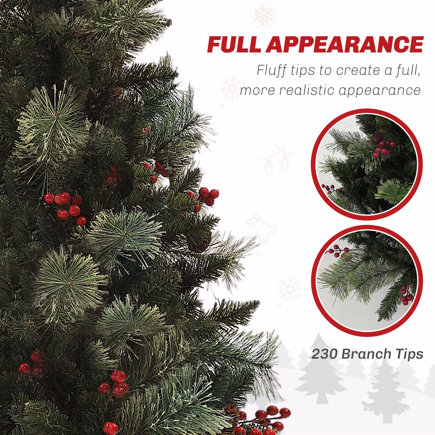 HOMCOM Small Green Christmas Tree with 100 Warm White LED Lights, 8 Modes and Red Berries, Height: 120 cm – 5
