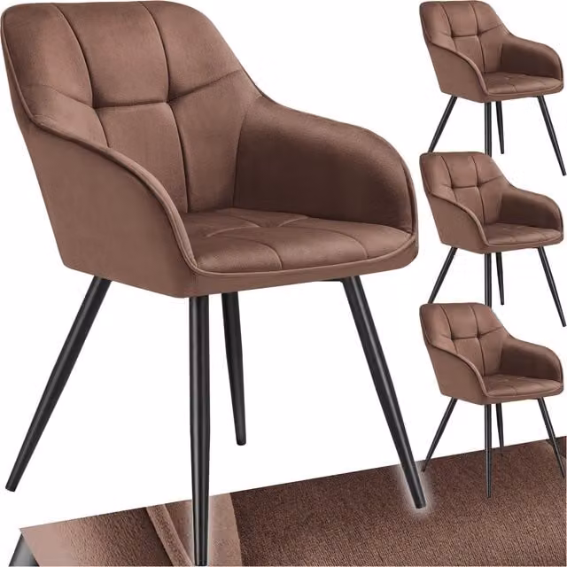tectake Marilyn Dining Chair Set of 4 in Brown and Black Velvet Fabric with Geometric Pattern