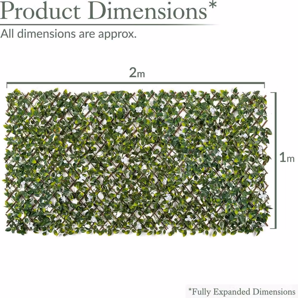 Christow Expanding Artificial Leaf Flower Trellis Garden Screening, White and Green, W: 200 cm, H: 100 cm – 5