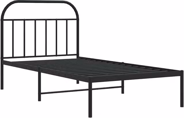 Berkfield Home Metal Bed Frame with Headboard in Black, W/D/H: 100 x 200 x 105 cm