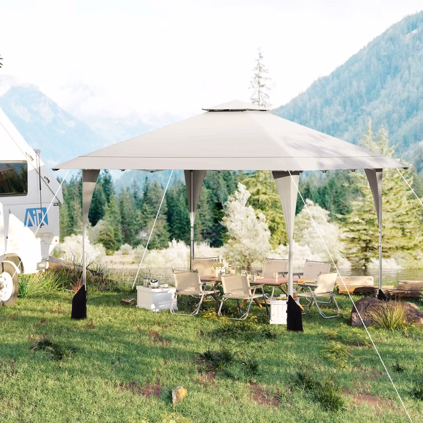 Costway Pop up Canopy Tent Outdoor Easy Setup Gazebo in Beige – 6