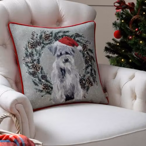 Evans Lichfield Christmas Dog Wreath Multicolour Velvet Polyester Filled Cushion, W/D/H: 43 x 43 x 43 cm – 4