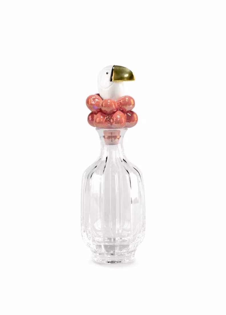 Lladró Toucan Glass Bottle with Golden Luster in White, Black, Red and Gold