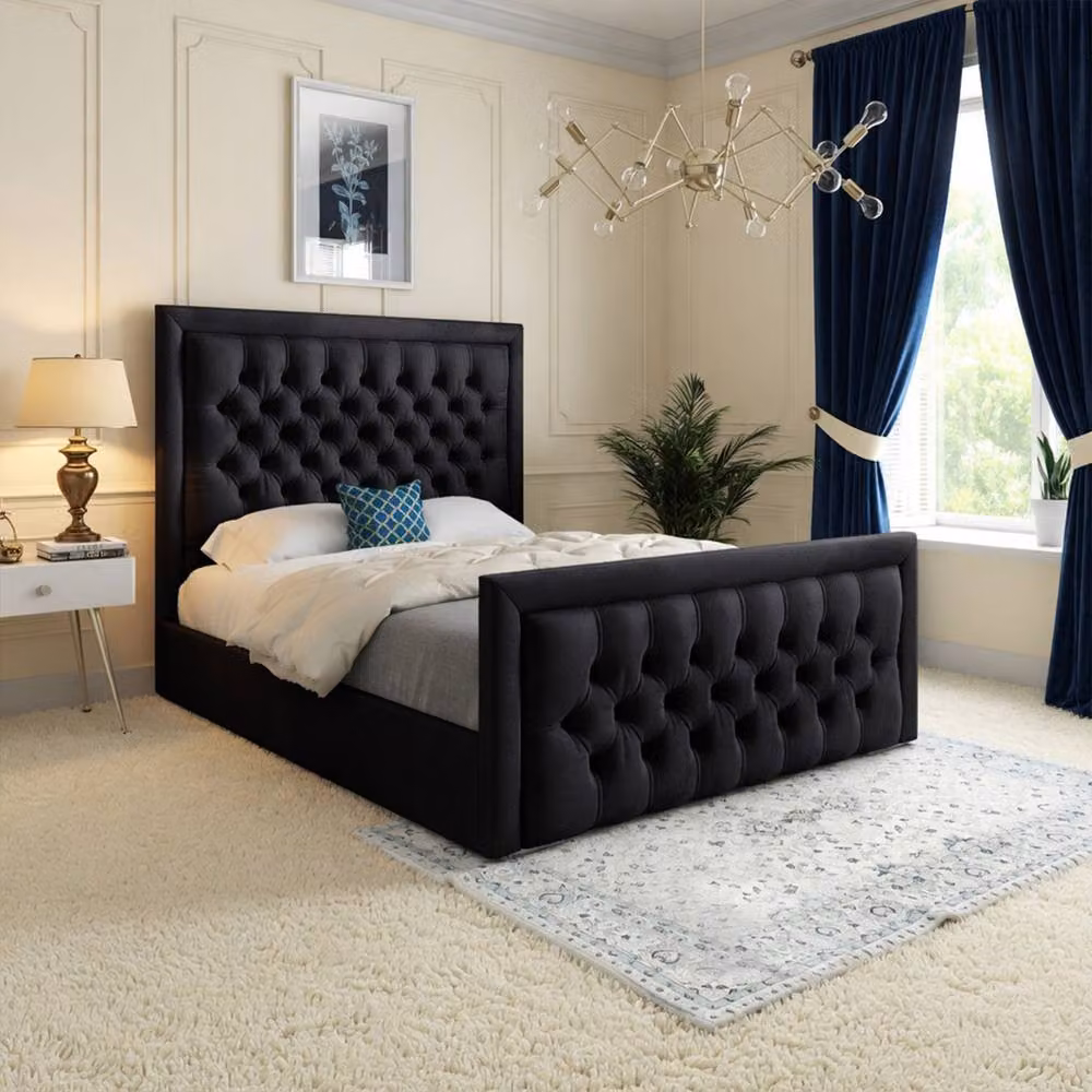 Casani Yvonne Upholstered Black Soft Velvet Designer Bed Frame, W/D/H: 90 x 200 cm – 2