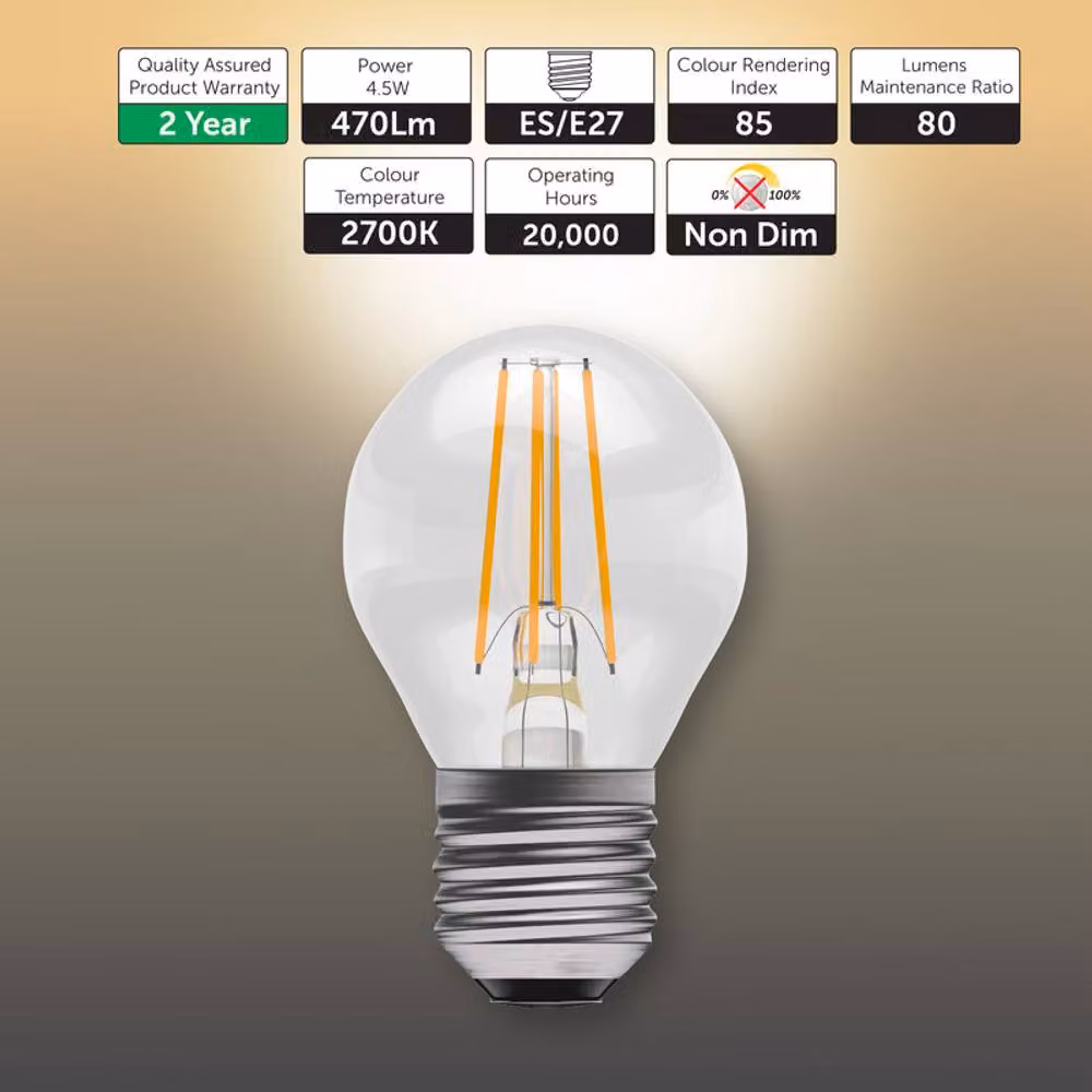 BELL Lighting E27 LED Filament Drop Bulb, Warm White, 470lm, 4.5W, Pack of 6 – 2