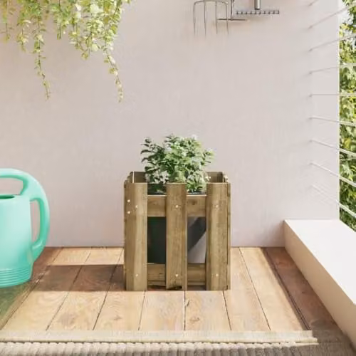 vidaXL Brown Impregnated Wood Pine Garden Planter with Fence Design W/D/H: 30 x 30 x 30 cm – 2